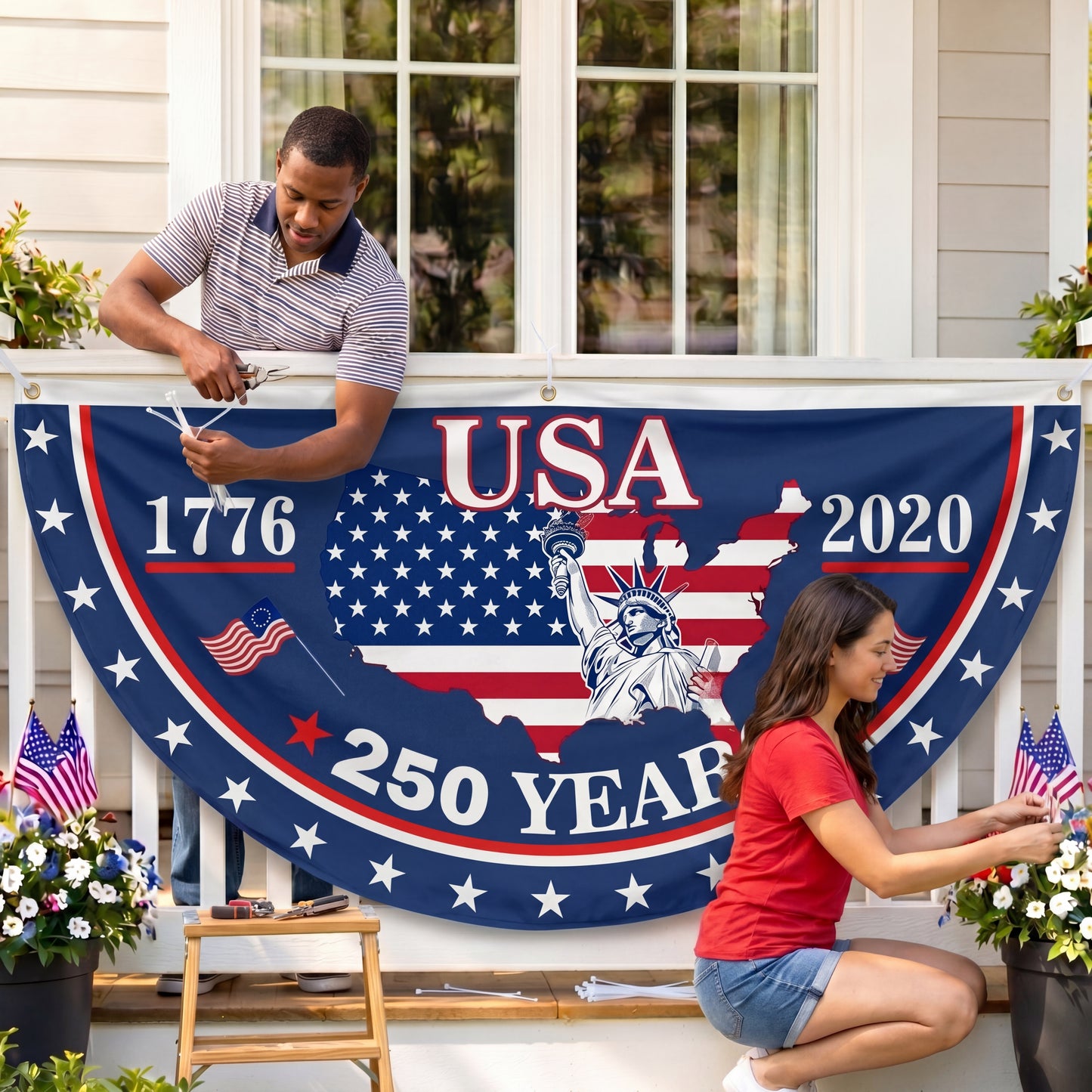 ViraZox American Flag - America 250th Anniversary Non - Pleated Fan Flag