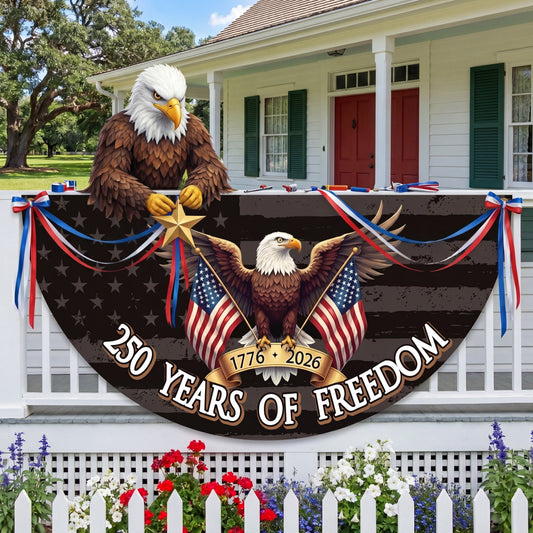 250 Years Of Freedom Patriotic Polyester Bunting Flag, America 250th Birthday Semicircular Flag Banner 1776–2026 Patriotic Bunting