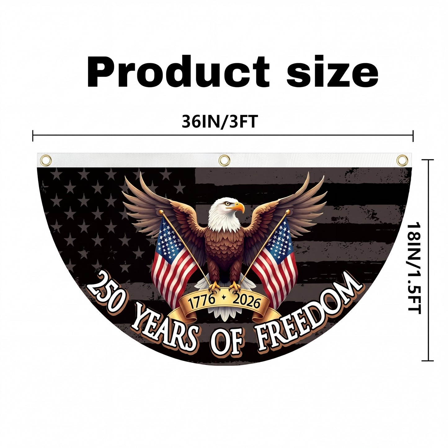 250 Years Of Freedom Patriotic Polyester Bunting Flag, America 250th Birthday Semicircular Flag Banner 1776–2026 Patriotic Bunting
