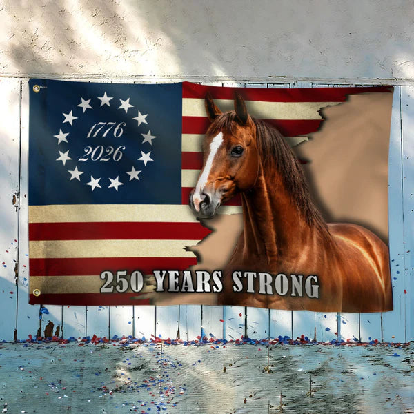 250 Years Strong Horse American Grommet Flag for Farm Patriotic Decor