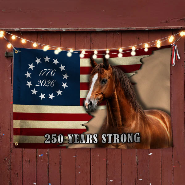 250 Years Strong Horse American Grommet Flag for Farm Patriotic Decor