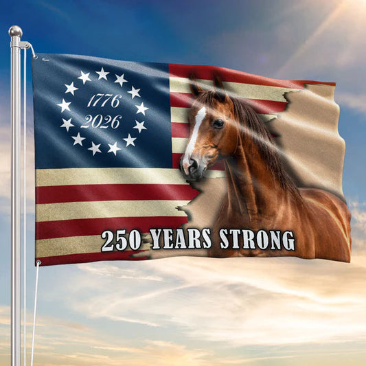 250 Years Strong Horse American Grommet Flag for Farm Patriotic Decor