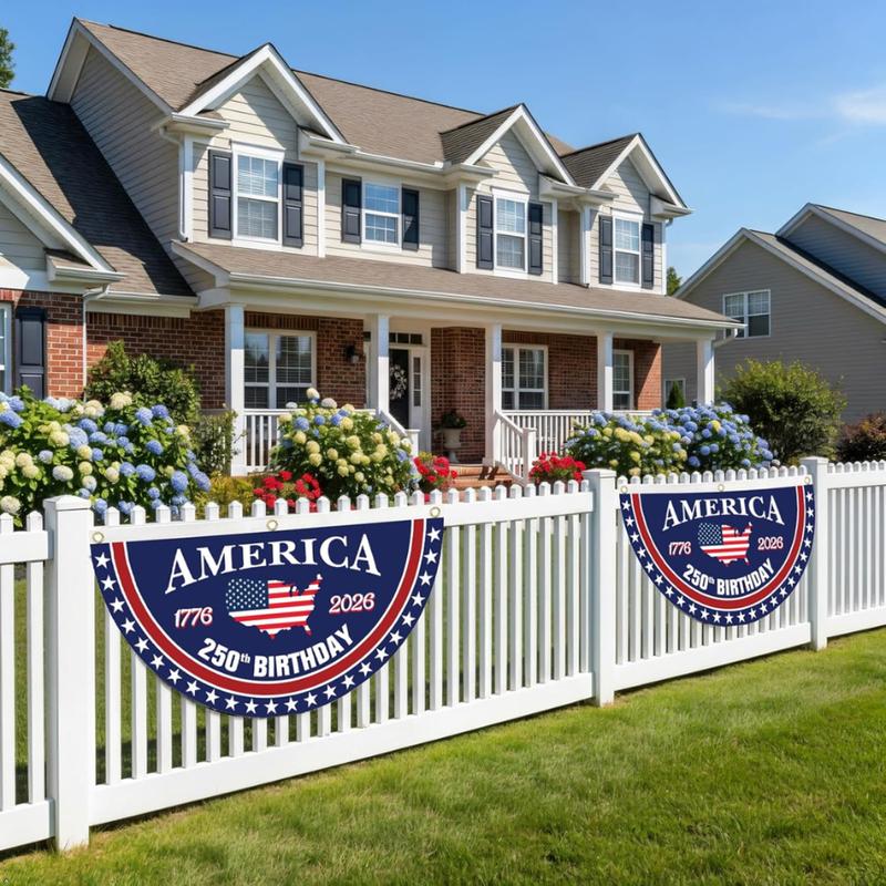 ViraZox America 250th Birthday Semicircular Flag Banner, 1776–2026 Patriotic Polyester Bunting Flag