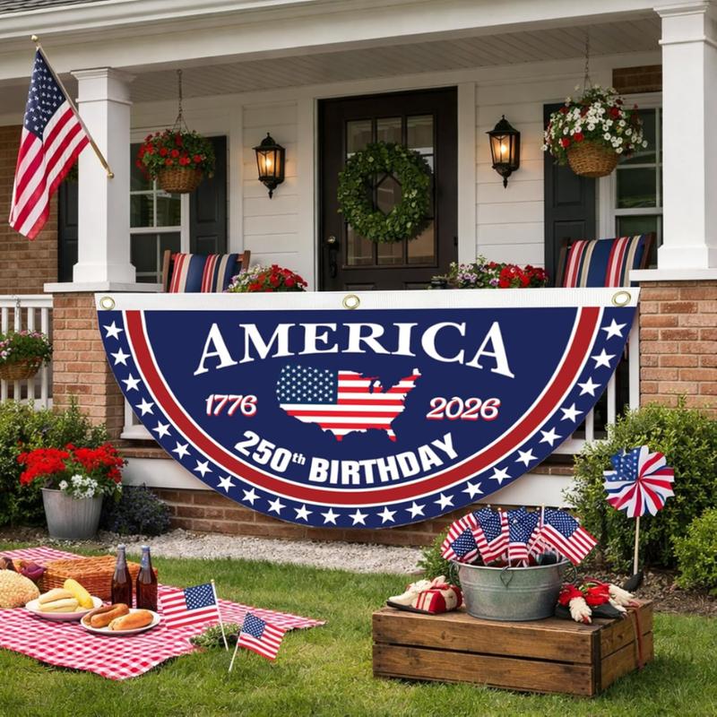 ViraZox America 250th Birthday Semicircular Flag Banner, 1776–2026 Patriotic Polyester Bunting Flag