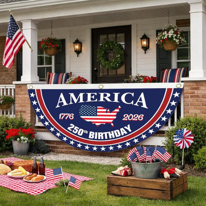 ViraZox America 250th Birthday Semicircular Flag Banner, 1776–2026 Patriotic Polyester Bunting Flag