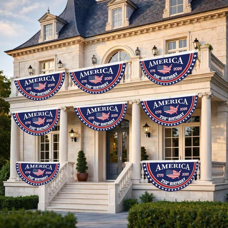 ViraZox America 250th Birthday Semicircular Flag Banner, 1776–2026 Patriotic Polyester Bunting Flag
