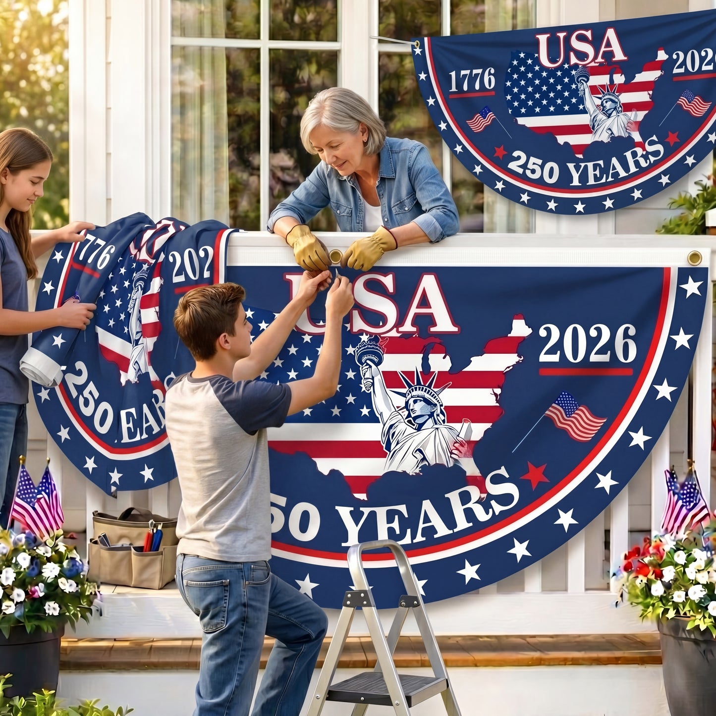 ViraZox American Flag - America 250th Anniversary Non - Pleated Fan Flag